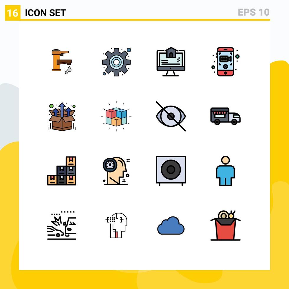 uppsättning av 16 modern ui ikoner symboler tecken för bunt video inställningar mobil Hem redigerbar kreativ vektor design element