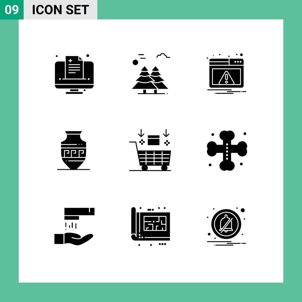 modern uppsättning av 9 fast glyfer pictograph av ai grekland skandinavien gammal burk varning redigerbar vektor design element