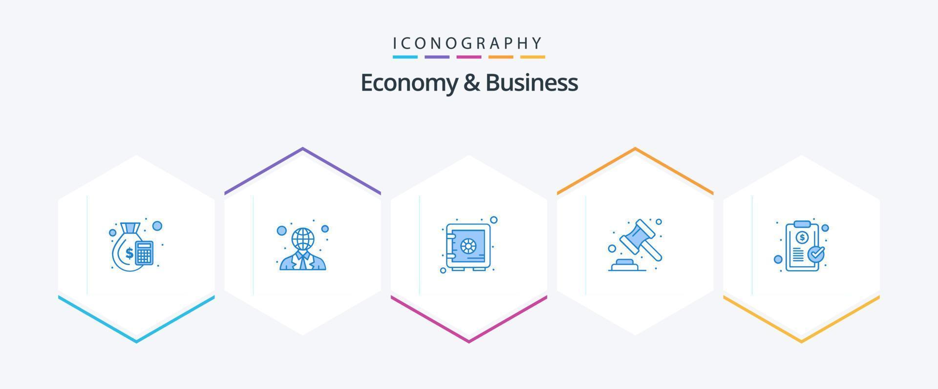 Economy und Business 25 blaue Icon Pack inklusive Clip. Anzahlung. Gesetz. Versteigerung vektor