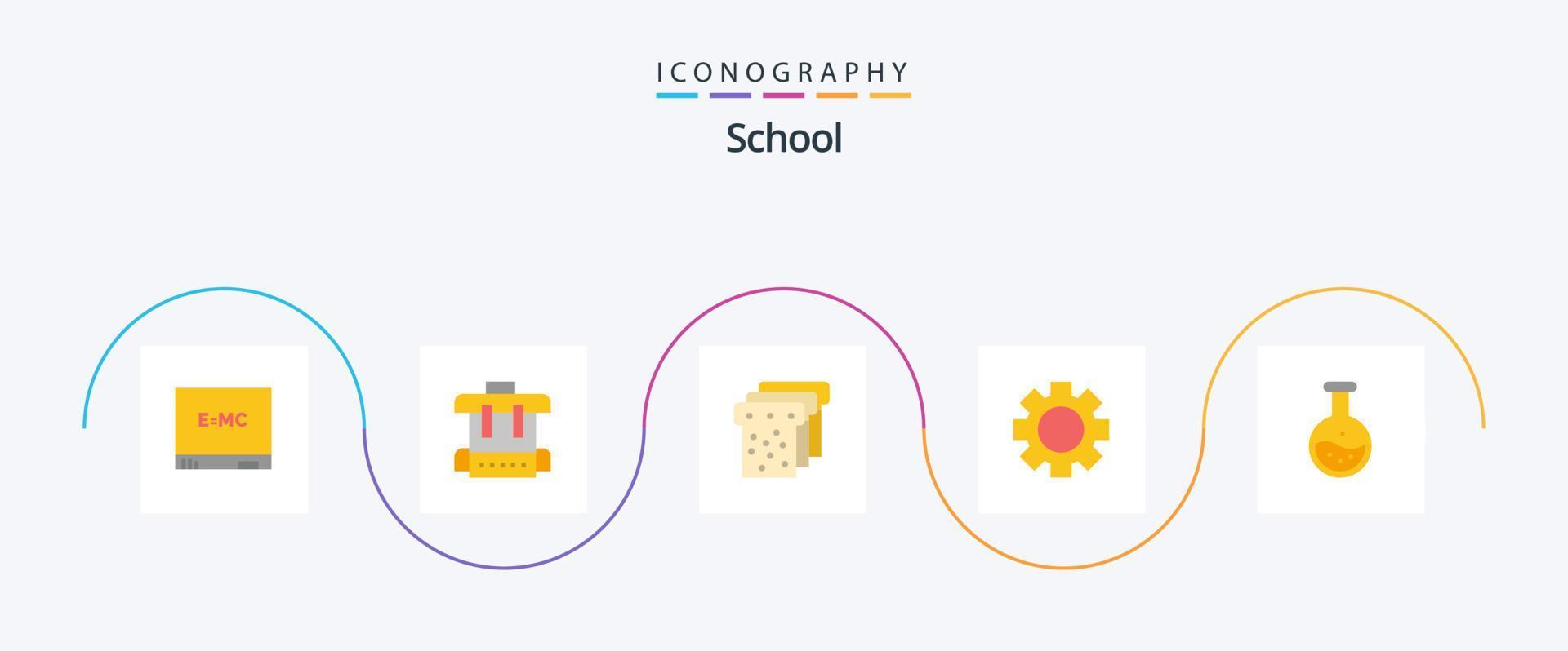 Schulwohnung 5 Icon Pack inklusive Bildung. Wissenschaft. Bildung. Etikett. Ausrüstung vektor