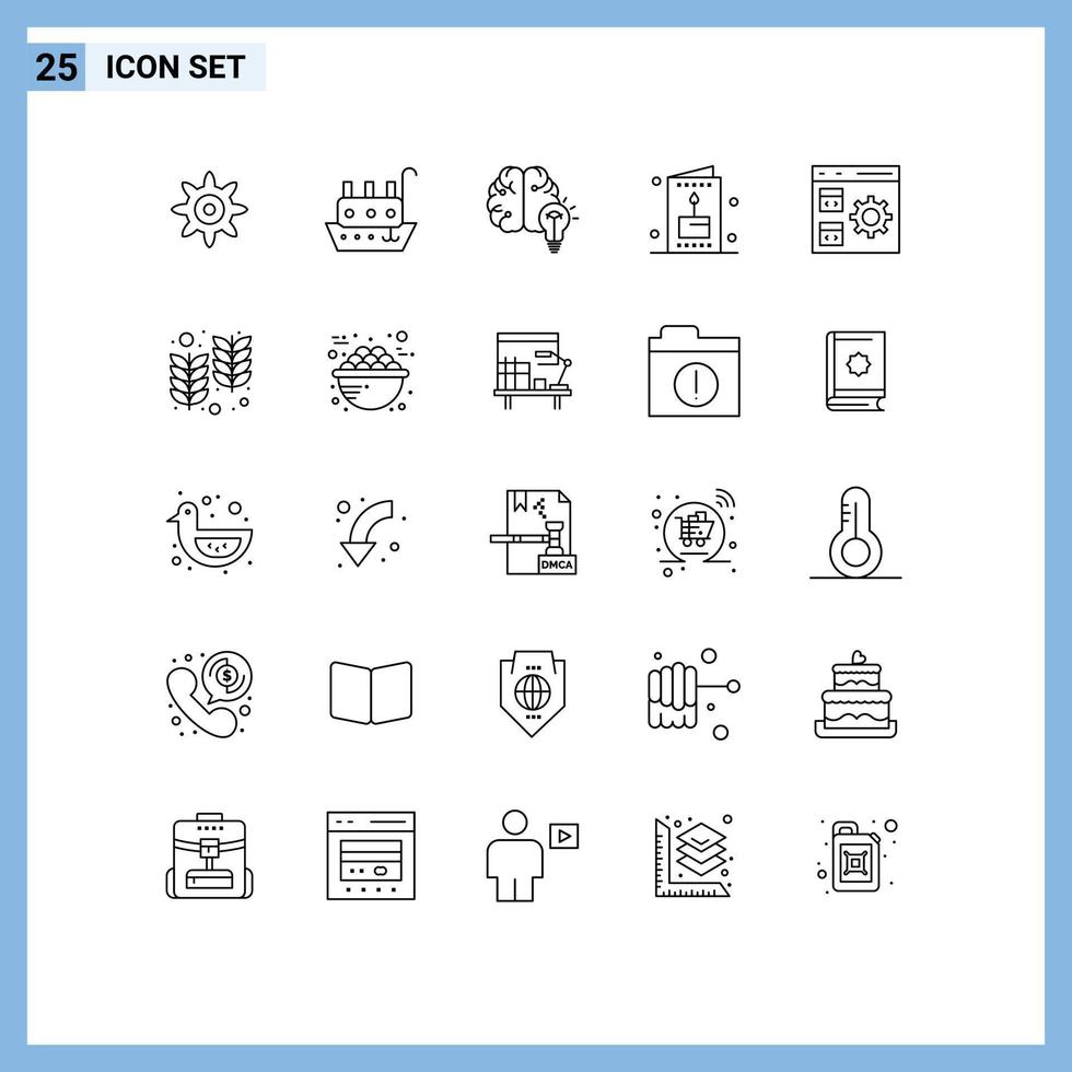 moderner Satz von 25 Zeilen Piktogramm von bearbeitbaren Vektordesign-Elementen für die Entwicklung von App-Gehirnparty-Feiertagen vektor