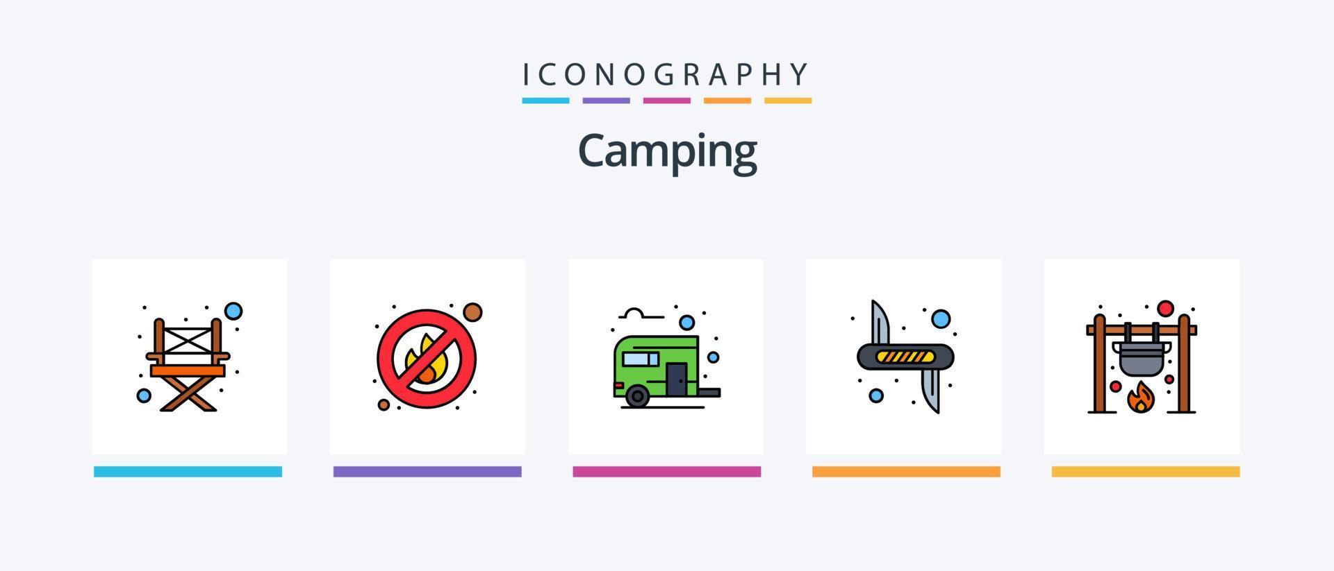 camping linje fylld 5 ikon packa Inklusive bensin. pinne. buss sätt. lättare. brand. kreativ ikoner design vektor