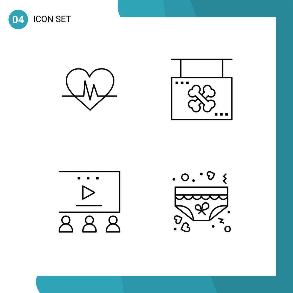 universelle Symbolsymbole Gruppe von 4 modernen Fillline-Flachfarben von EKG-Online-Werbung Puls hängende Videowerbung editierbare Vektordesign-Elemente vektor