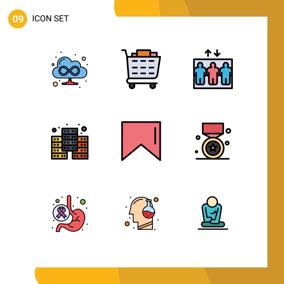 användare gränssnitt packa av 9 grundläggande fylld linje platt färger av vinna stjärna hiss tilldela baner redigerbar vektor design element