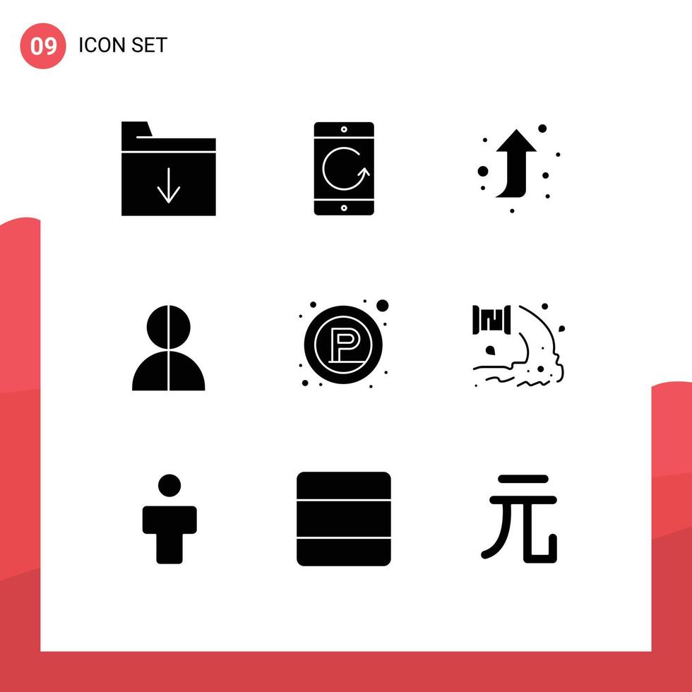 moderner Satz von 9 soliden Glyphen und Symbolen wie Schilder Dieb Pfeilprofil Betrüger editierbare Vektordesign-Elemente vektor