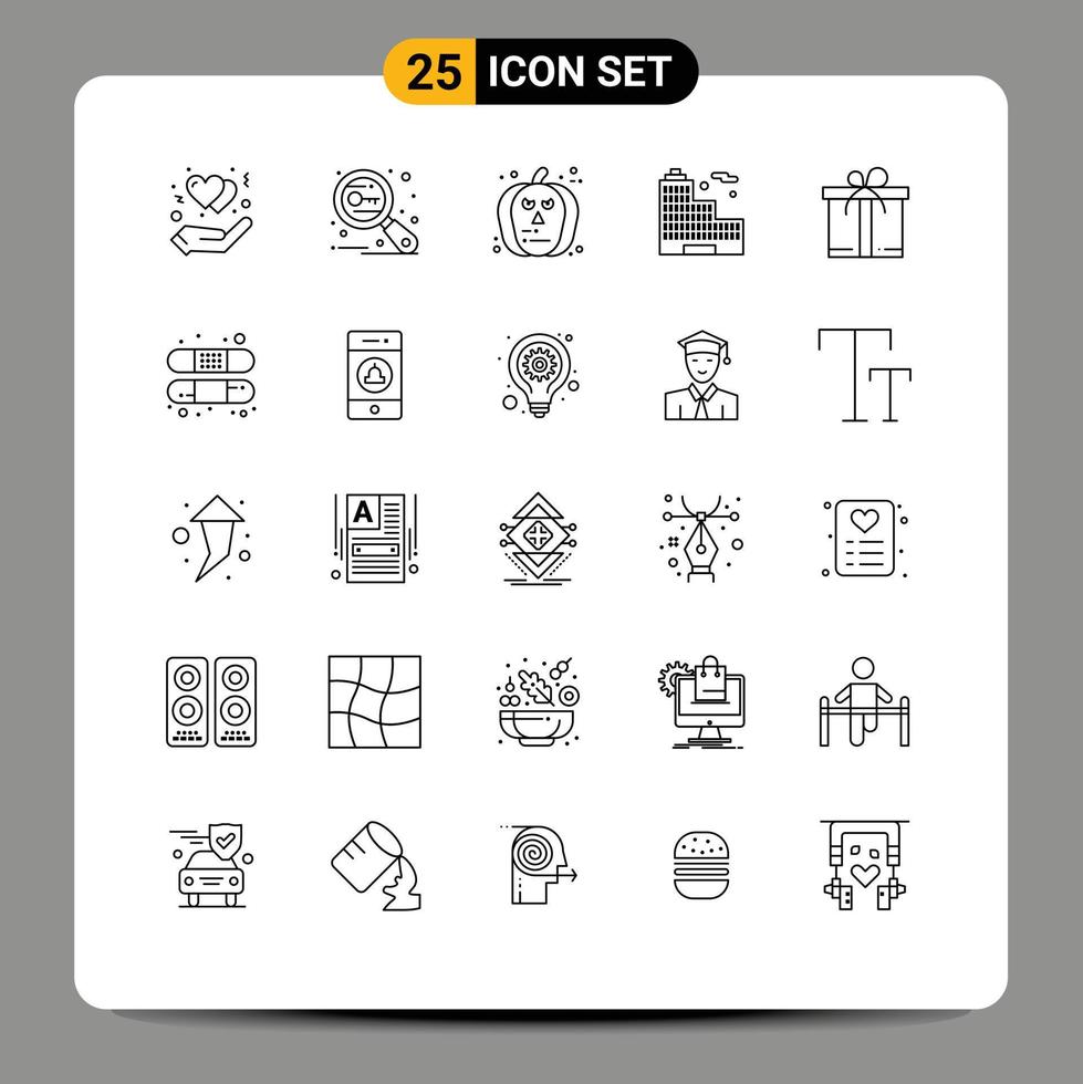 25 Benutzeroberflächen-Linienpaket mit modernen Zeichen und Symbolen der beängstigenden editierbaren Vektordesign-Elemente der Kassensicherheitsstadt vektor