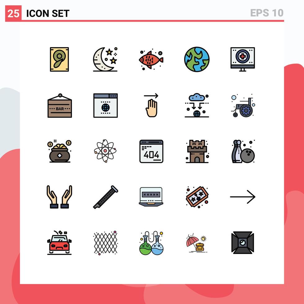 uppsättning av 25 modern ui ikoner symboler tecken för övervaka hjärta hav mat hälsa värld redigerbar vektor design element