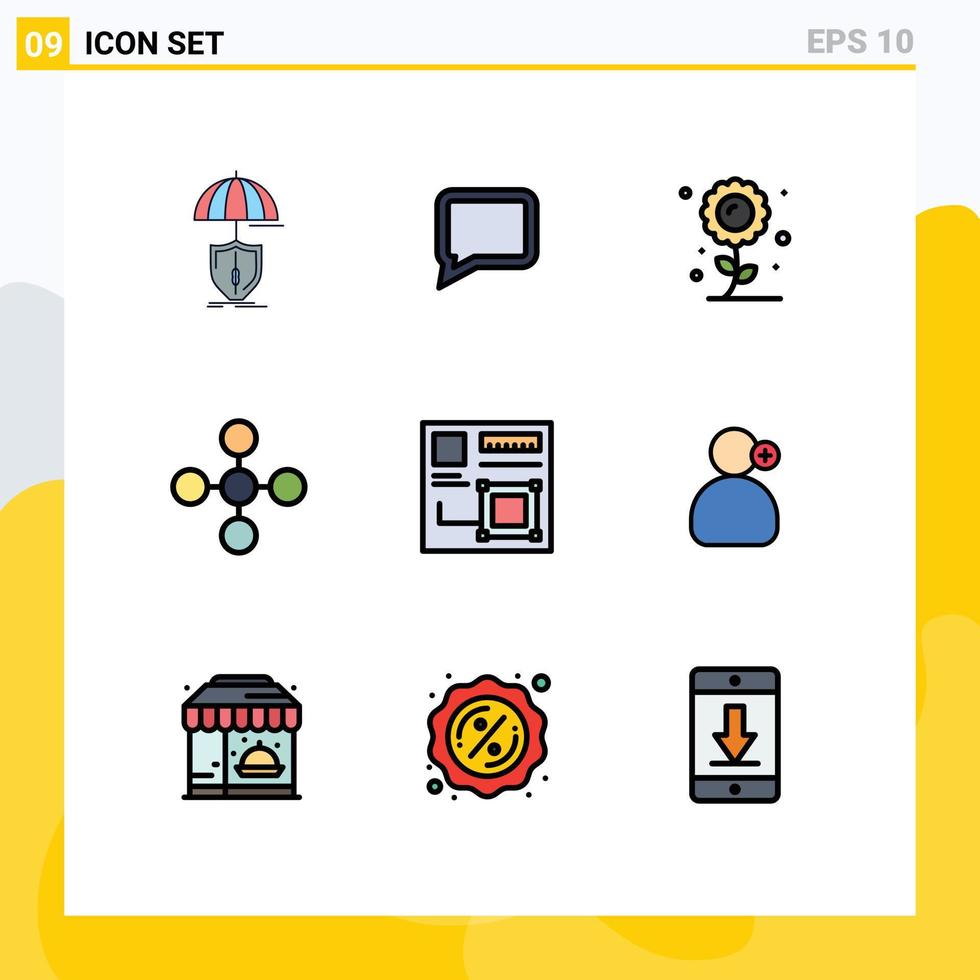 grupp av 9 fylld linje platt färger tecken och symboler för browser dela med sig jordbruk nätverk central redigerbar vektor design element
