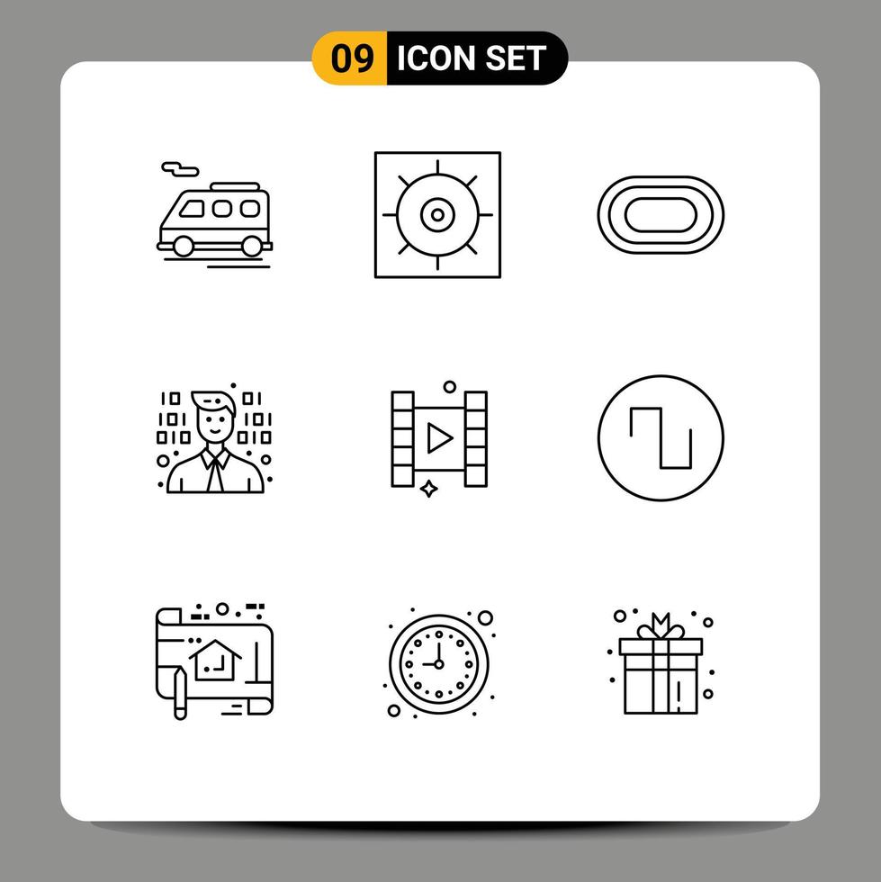 Gliederungssatz für mobile Schnittstellen mit 9 Piktogrammen von quadratischen Film-Rennstrecken, die editierbare Vektordesign-Elemente programmieren vektor