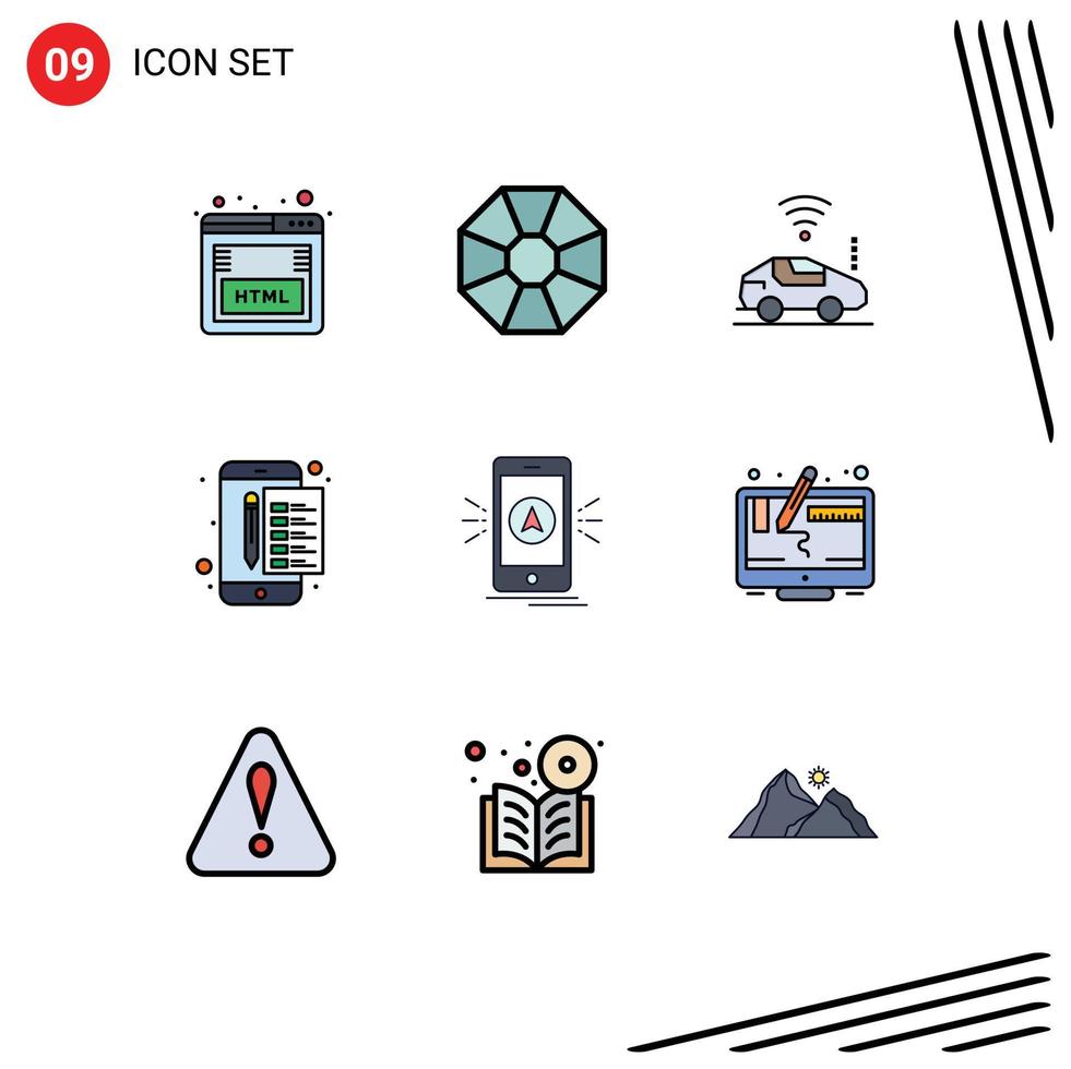 9 tematiska vektor fylld linje platt färger och redigerbar symboler av app beskatta bil stämpel fil redigerbar vektor design element