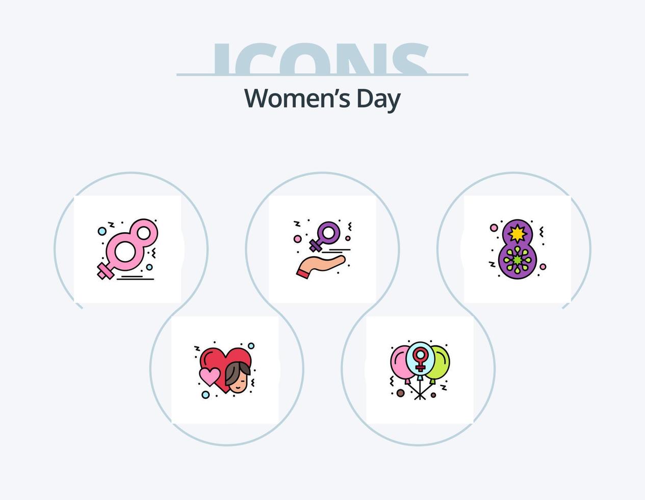 Womens Day Line gefüllt Icon Pack 5 Icon Design. Tag. Frieden. Blüte. Freiheit. die Gleichberechtigung vektor