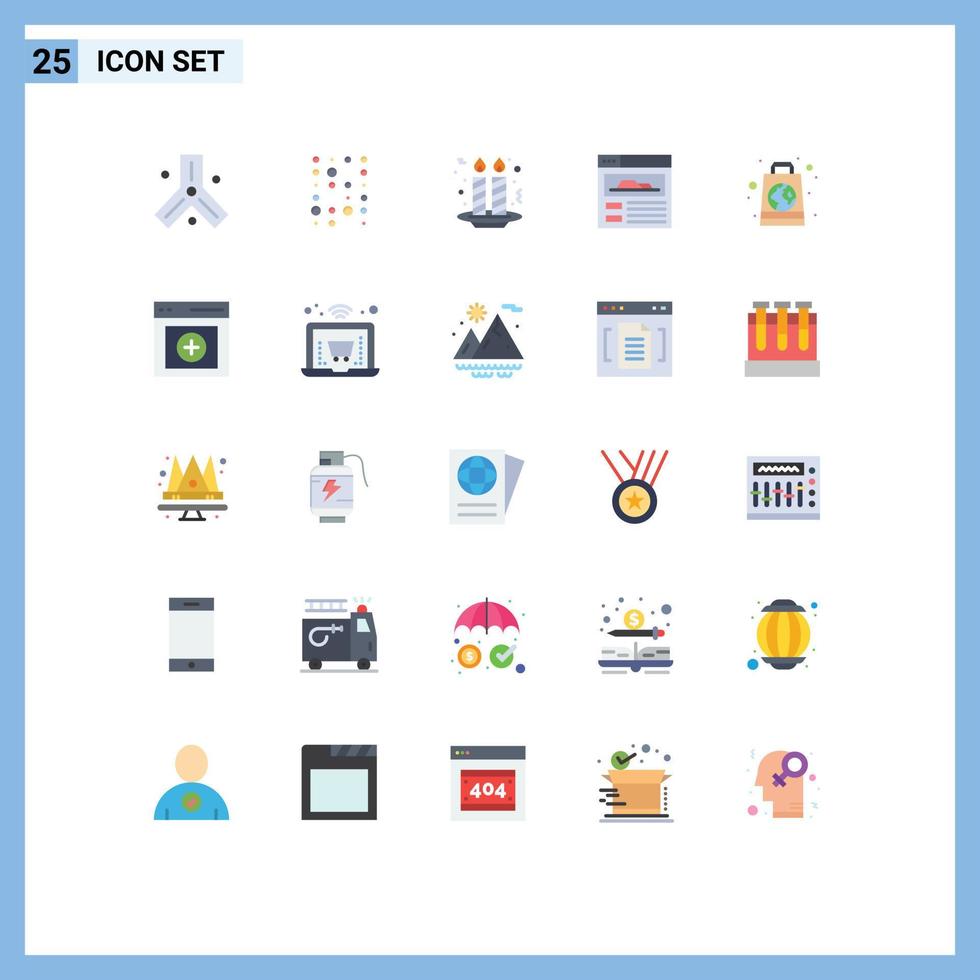 Packung mit 25 modernen flachen Farbzeichen und Symbolen für Web-Printmedien wie bearbeitbare Vektordesign-Elemente für den Einkauf von Öko-Kuchenbeuteln vektor