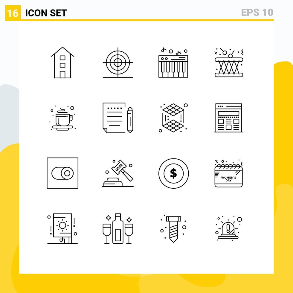 mobil gränssnitt översikt uppsättning av 16 piktogram av kopp instrument form multimedia trumma redigerbar vektor design element