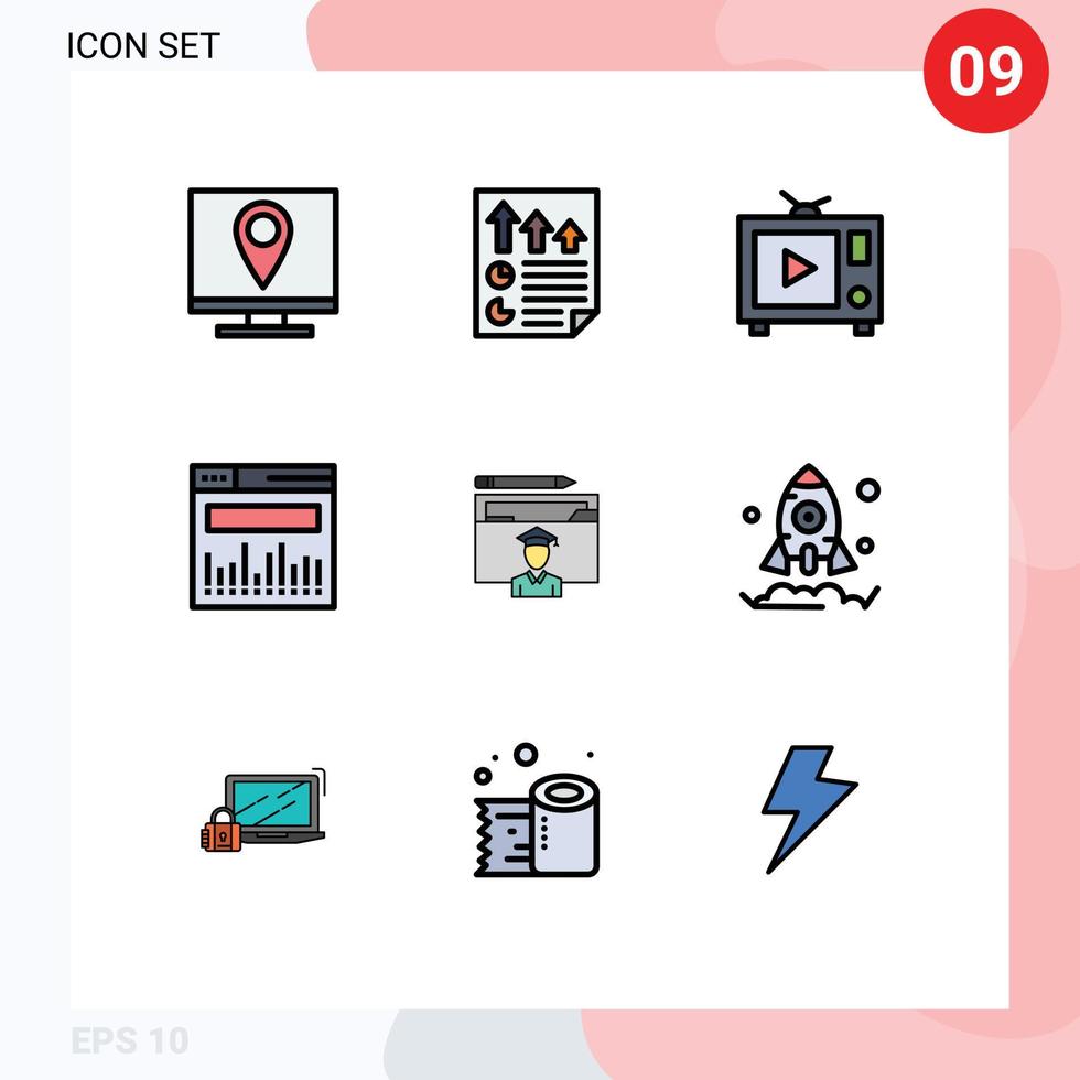 Satz von 9 Vektor-Fülllinien-Flachfarben auf Raster für Bildungs-Webseiten-Daten-Video-editierbare Vektor-Design-Elemente vektor