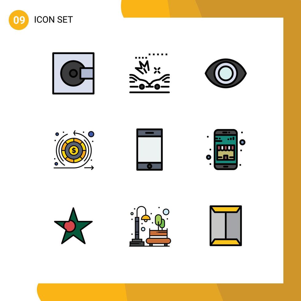 9 universell fylld linje platt Färg tecken symboler av köpa iphone öga enhet lämna tillbaka redigerbar vektor design element