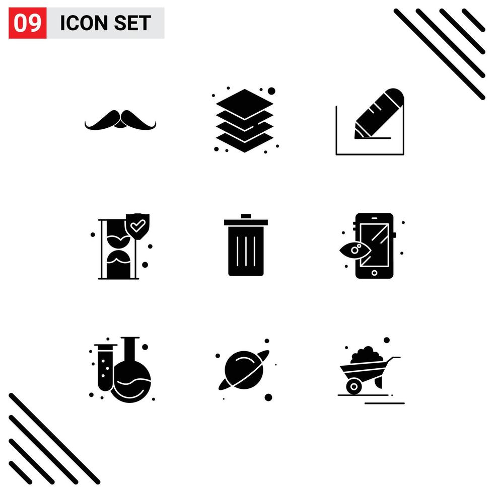 Stock Vector Icon Pack mit 9 Zeilen Zeichen und Symbolen für Korb Security Design Insurance School editierbare Vektordesign-Elemente