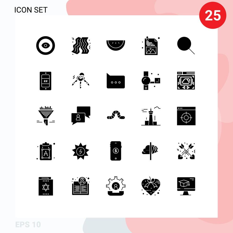 Packung mit 25 modernen soliden Glyphen Zeichen und Symbolen für Web-Printmedien wie Temperatur mobile Wassermelonen-Sets Instagram editierbare Vektordesign-Elemente vektor