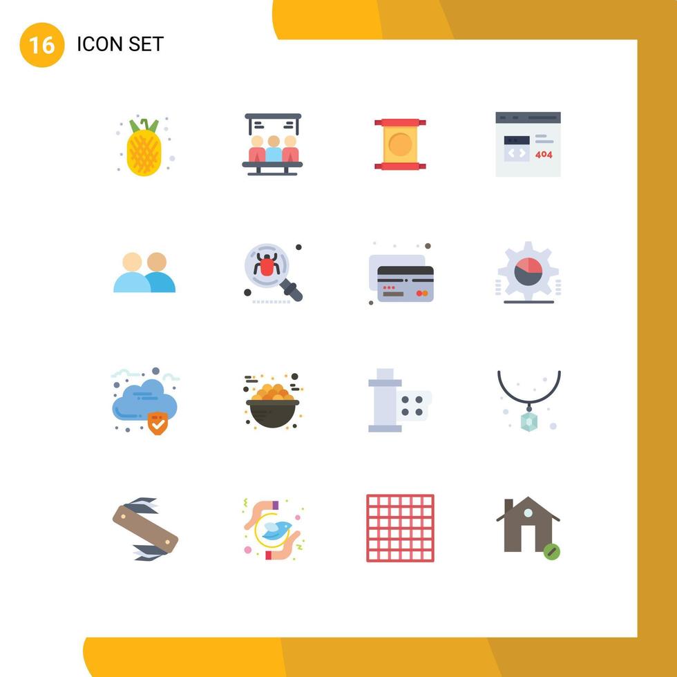 16 universelle flache Farbzeichensymbole für Add-Develop-Scroll-Coding-Apps editierbares Paket kreativer Vektordesign-Elemente vektor