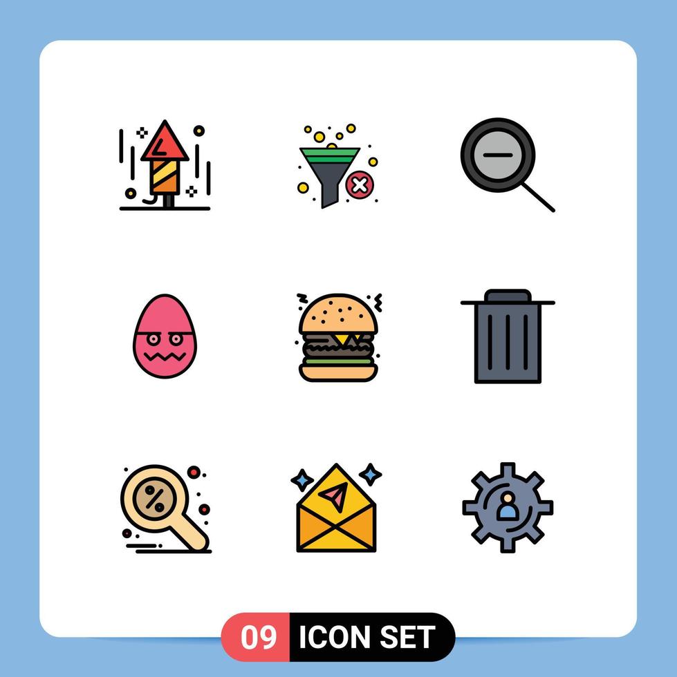 9 universelle Filledline-Flachfarben für Web- und mobile Anwendungen löschen Fast Food aus Burger Ostern editierbare Vektordesign-Elemente vektor