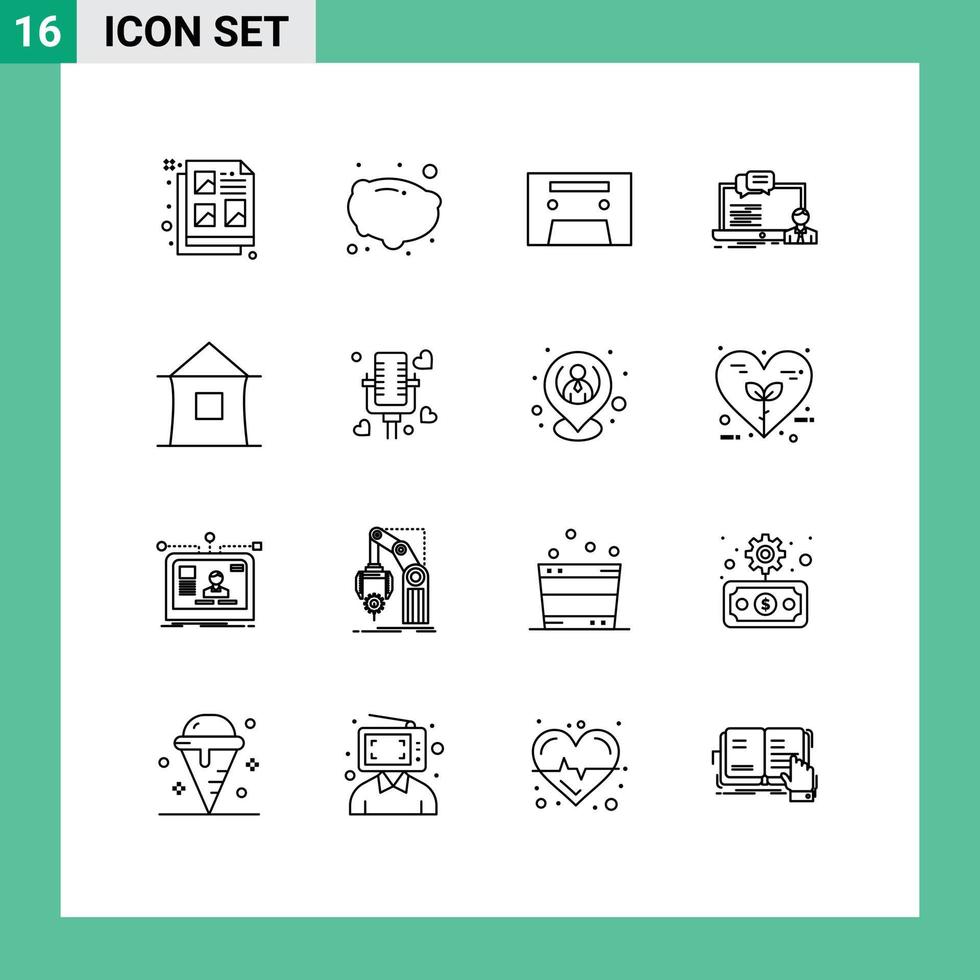 Gruppe von 16 modernen Umrissen für den Hausbau Tonband-Chat online bearbeitbare Vektordesign-Elemente vektor