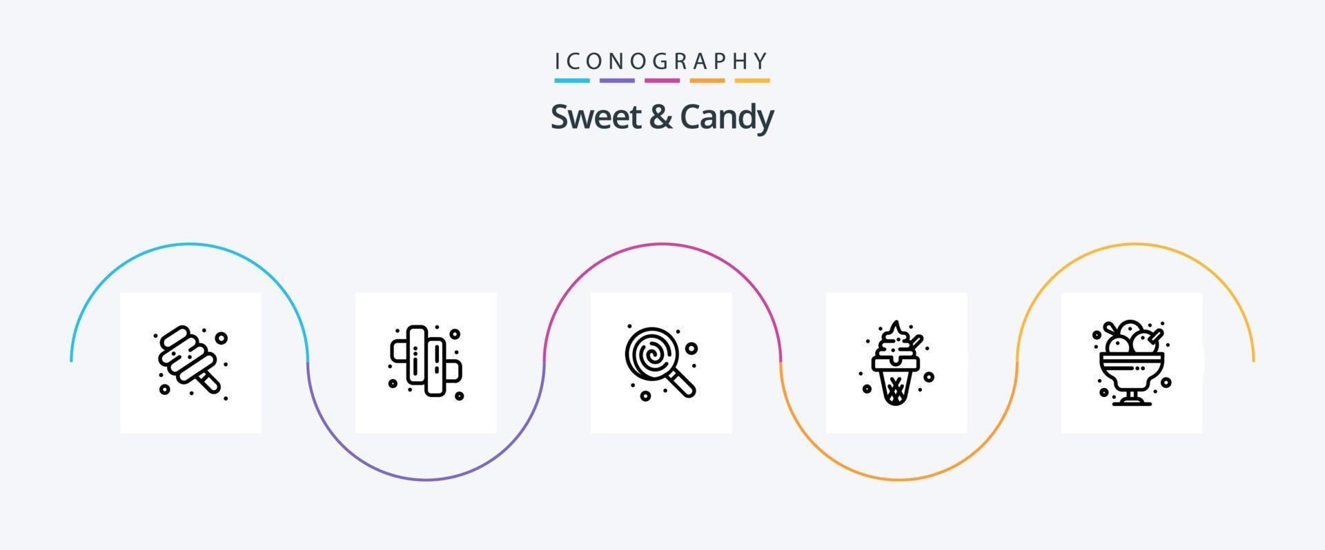 Sweet and Candy Line 5 Icon Pack inklusive Essen. Cafe. Lebensmittel. Süßigkeiten. Lebensmittel vektor