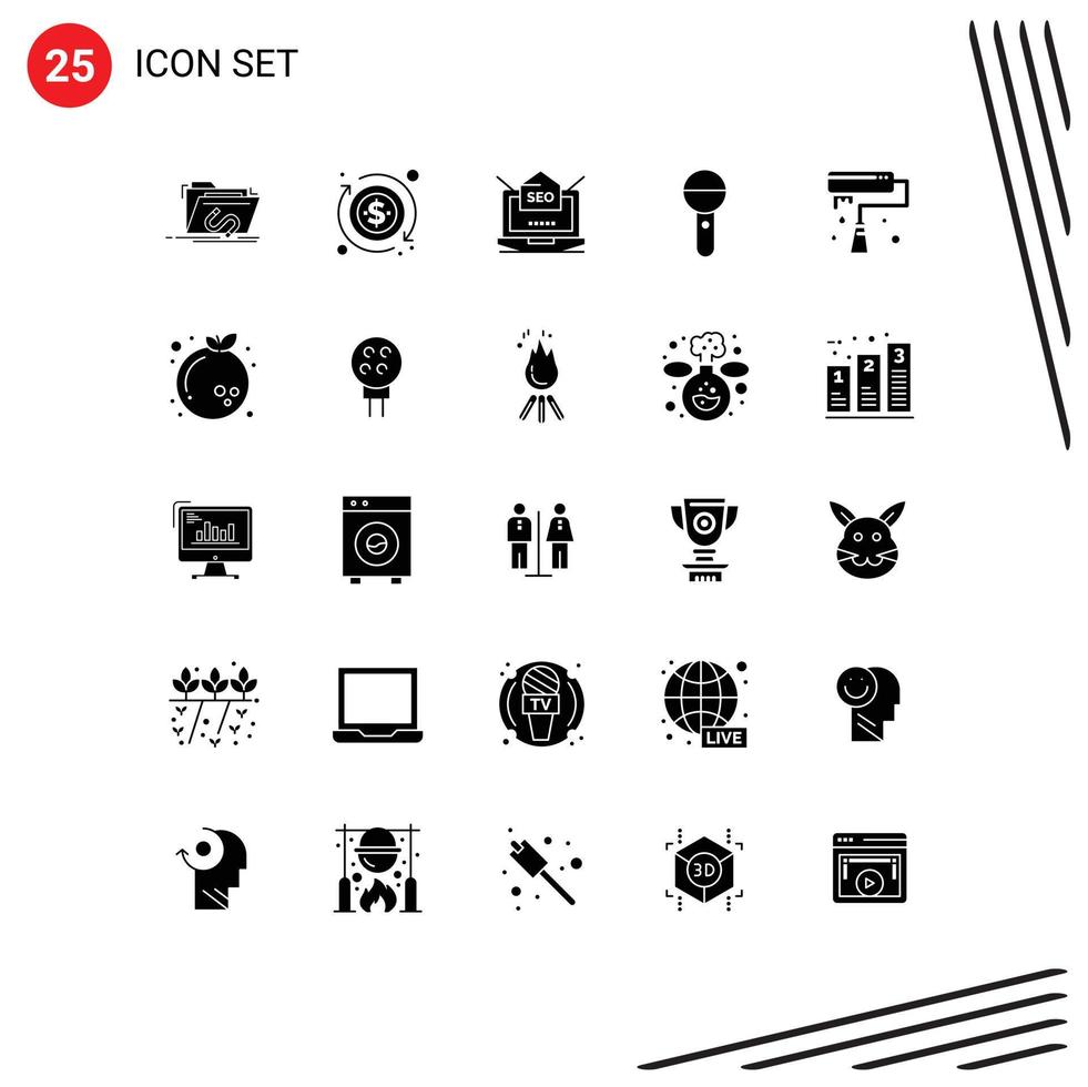 25 universelle solide Glyphenzeichen Symbole von Sound-Mikrofon-Seo-Mic-Web-editierbaren Vektordesign-Elementen vektor