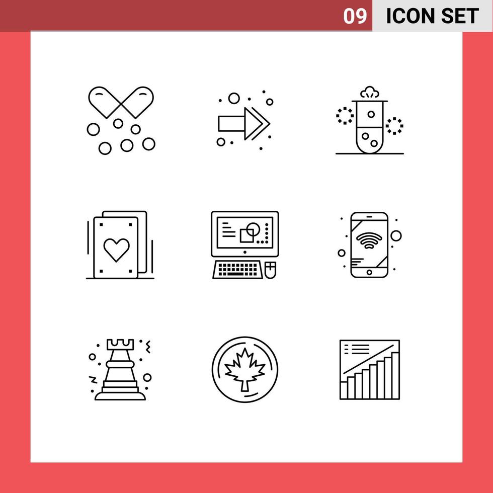 Aktienvektor-Icon-Pack mit 9 Zeilenzeichen und Symbolen für Keyboard-Party-Kernstrahlung Zirkus Wärmeenergie editierbare Vektordesign-Elemente vektor