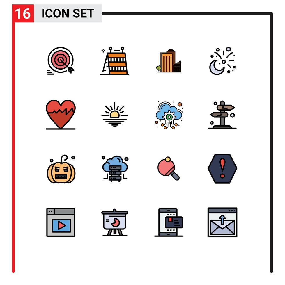 stock vektor ikon packa av 16 linje tecken och symboler för dekoration cresent verktyg måne torn redigerbar kreativ vektor design element