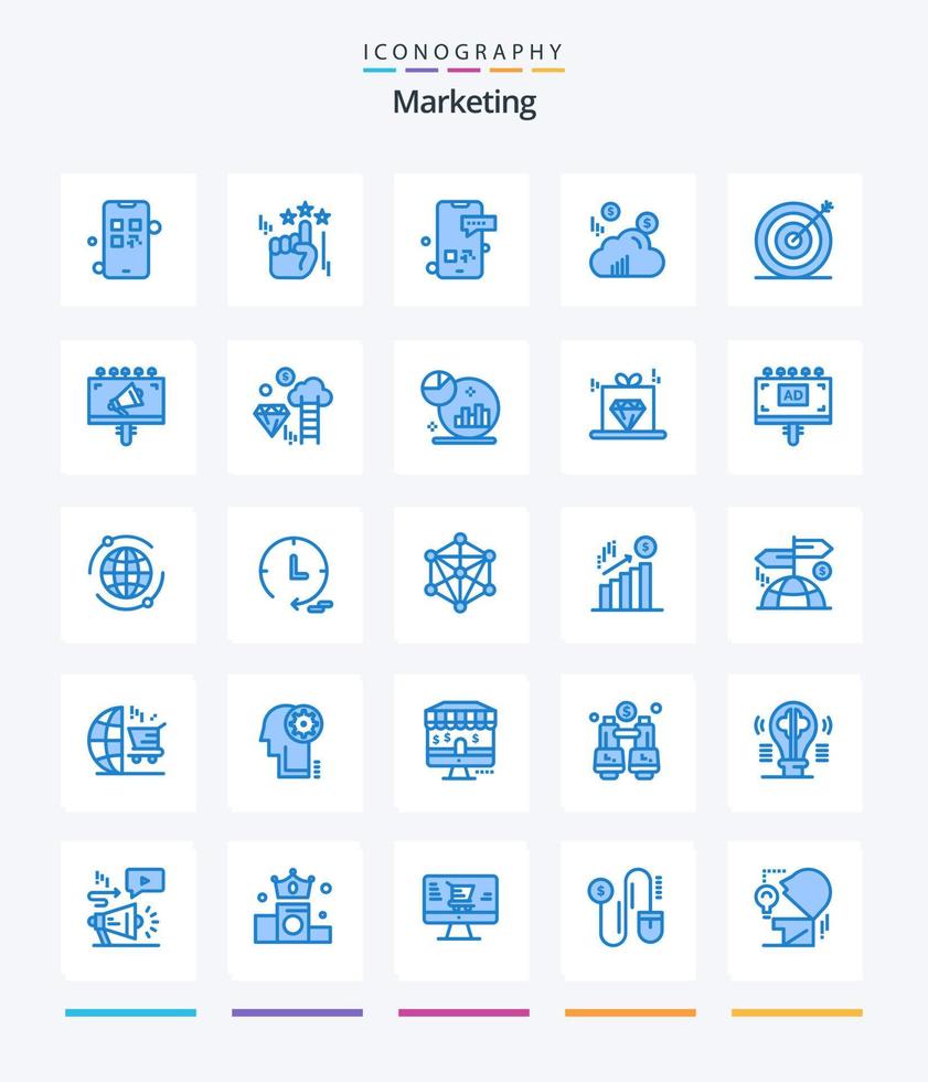 kreativ marknadsföring 25 blå ikon packa sådan som marknadsföring. kreativ. meddelande. dollar. moln vektor