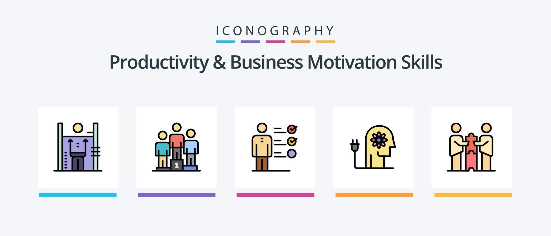 Produktivitäts- und Geschäftsmotivationsfähigkeiten, gefüllt mit 5 Symbolpaketen, einschließlich Ermutigung. Einfluss. Fähigkeiten. Mensch. Macht des Einflusses. kreatives Symboldesign vektor