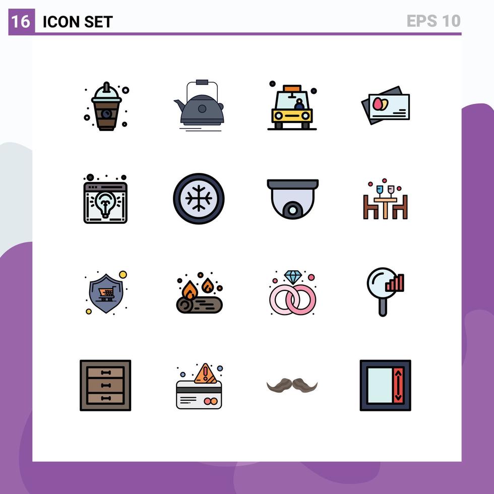 Satz von 16 flachen, farbgefüllten Vektorlinien auf Raster für Browser-Eiertopf-Passstift editierbare kreative Vektordesign-Elemente vektor