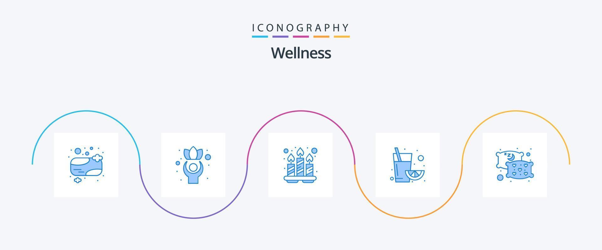 wellness blå 5 ikon packa Inklusive sova. kudde. ljus. orange. frukt vektor