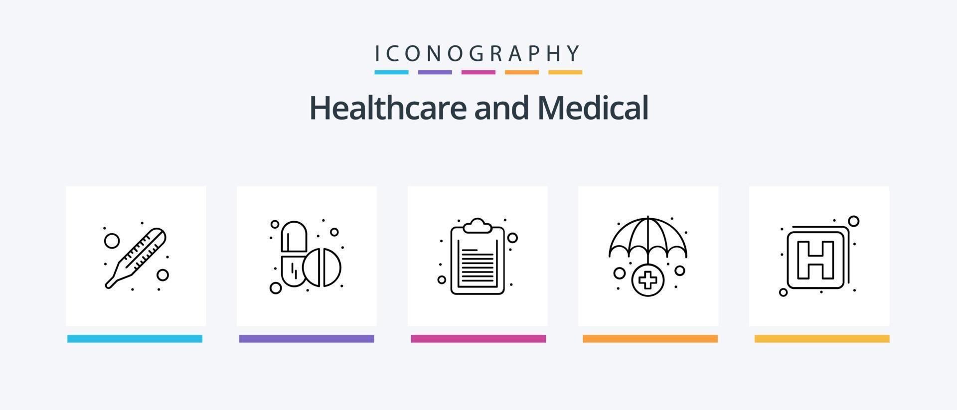 Medical Line 5 Icon Pack inklusive Medical. medizinisch. Schüssel. Versicherung. Gesundheit. kreatives Symboldesign vektor