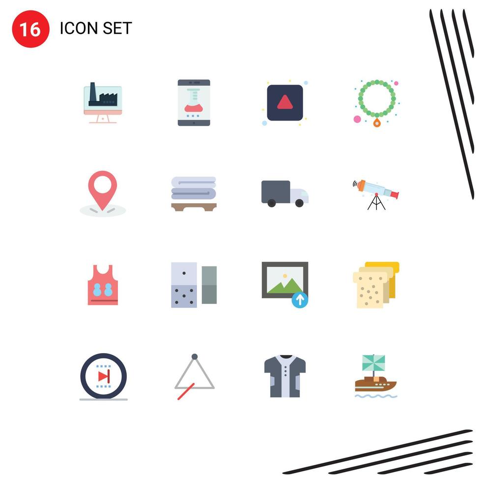 Modernes Set aus 16 flachen Farben und Symbolen wie Standort Perle Smartphone-Anwendung Halskette bis editierbares Paket kreativer Vektordesign-Elemente vektor