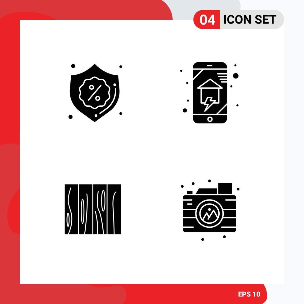 satz von 4 modernen ui-symbolen symbole zeichen für sicherheitsfliesen verkauf heimvernetzung innen editierbare vektordesignelemente vektor