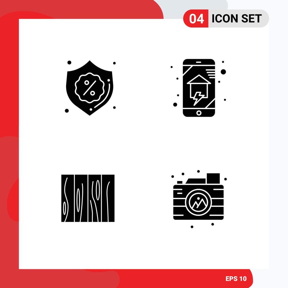 uppsättning av 4 modern ui ikoner symboler tecken för säkerhet bricka försäljning Hem nätverkande interiör redigerbar vektor design element