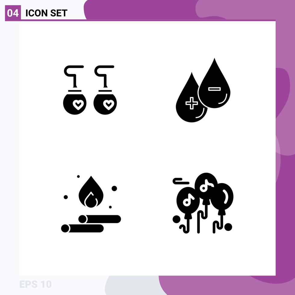 Stock Vector Icon Pack mit 4 Zeilenzeichen und Symbolen für Ohrringe hängen Mode flüssiges Wasser editierbare Vektordesign-Elemente