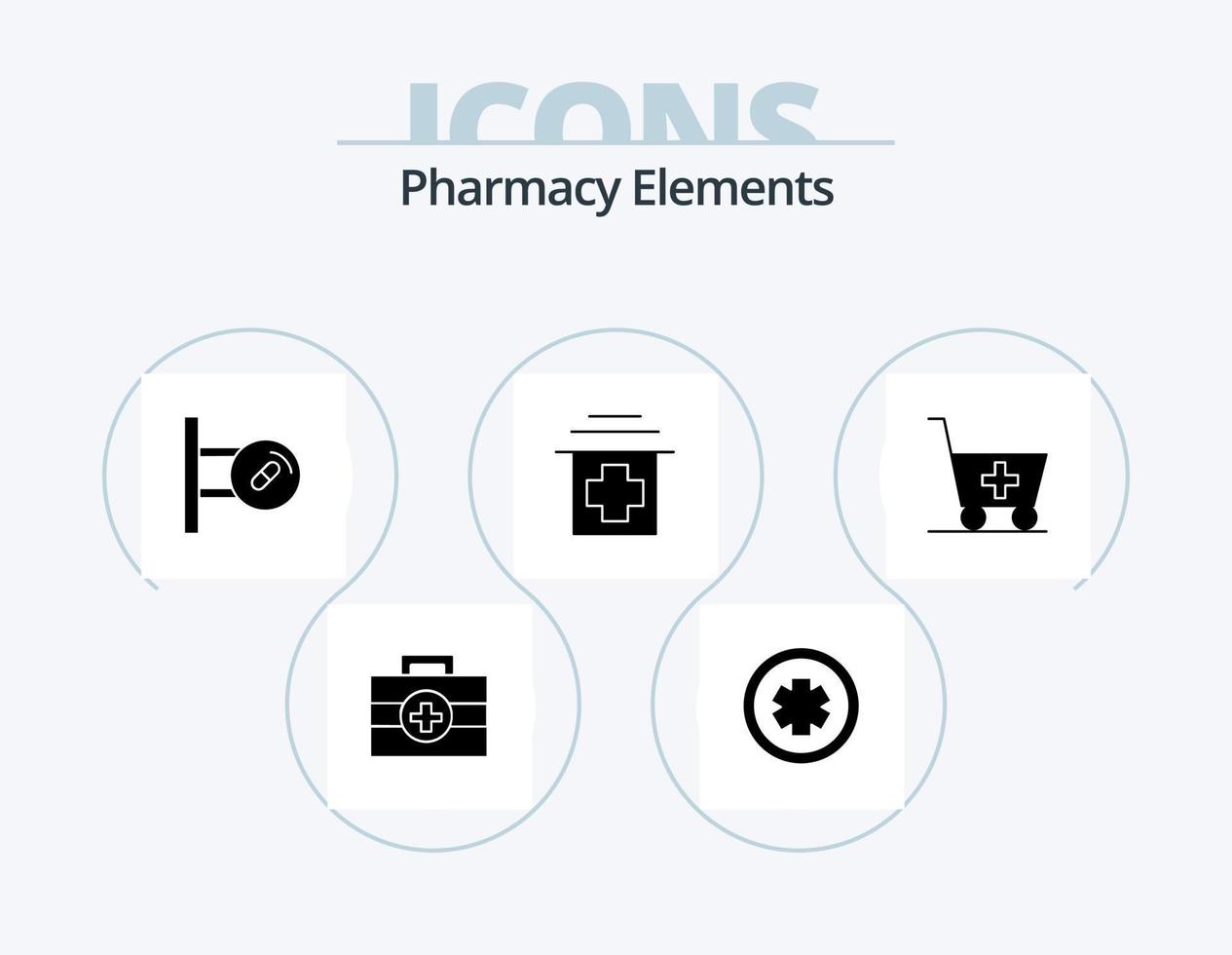 apotek element glyf ikon packa 5 ikon design. medicinsk. sjukvård . testa. piller vektor