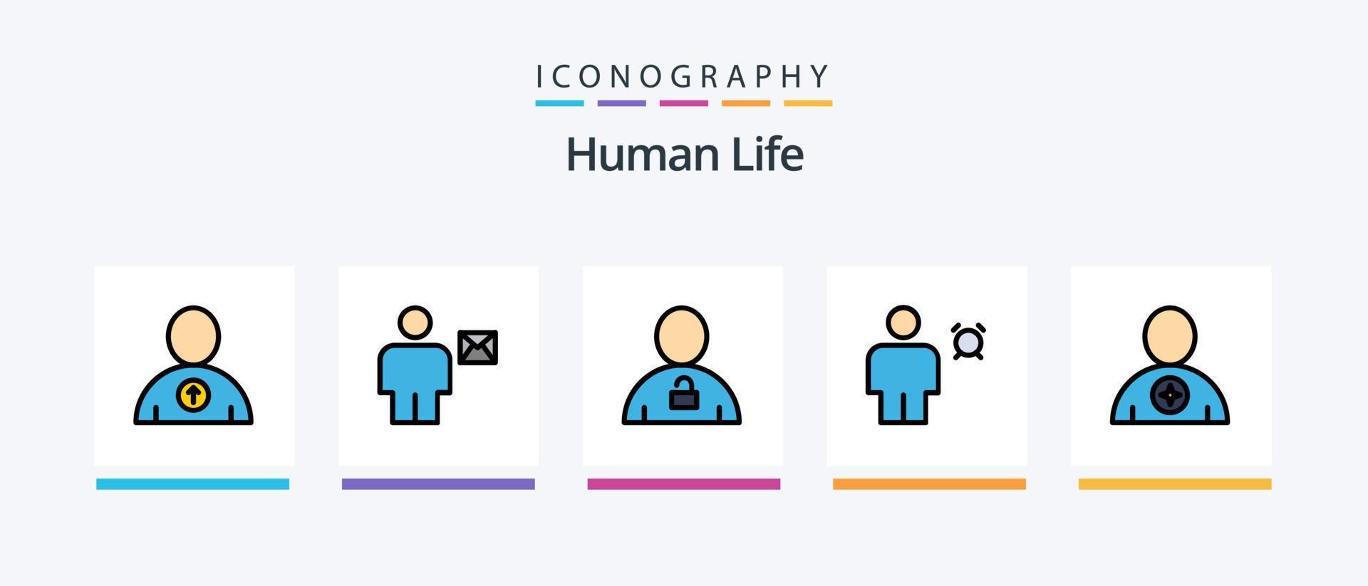 menschliche Linie gefüllt 5 Icon Pack inklusive Video. Mensch. Benutzerbild. Karosserie. Erkennung. kreatives Symboldesign vektor