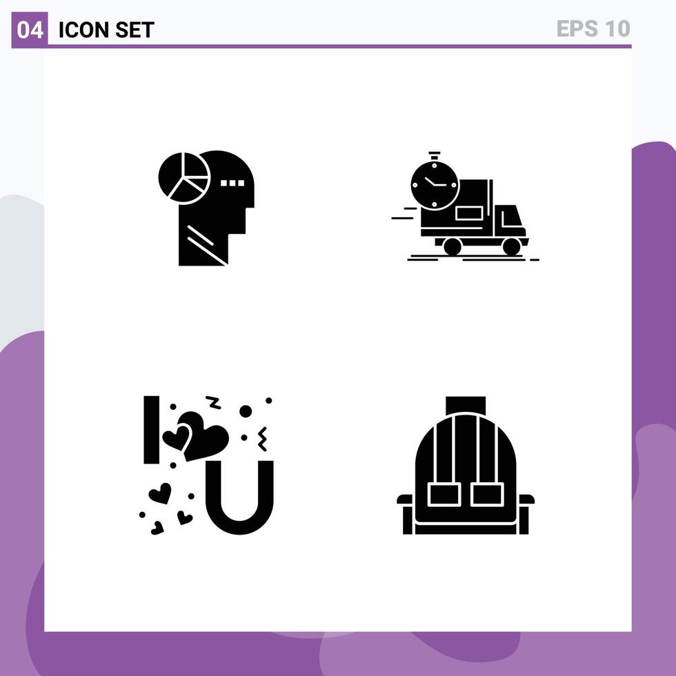 uppsättning av 4 vektor fast glyfer på rutnät för Graf hjärta text tänkande frakt kärlek redigerbar vektor design element