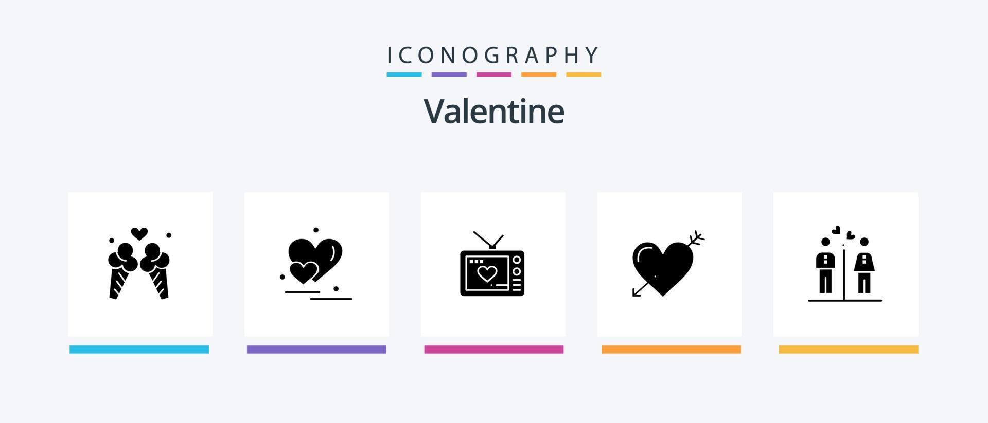 Valentine Glyph 5 Icon Pack inklusive Liebe. Liebe. Herz. Tag. Valentinstag. kreatives Symboldesign vektor