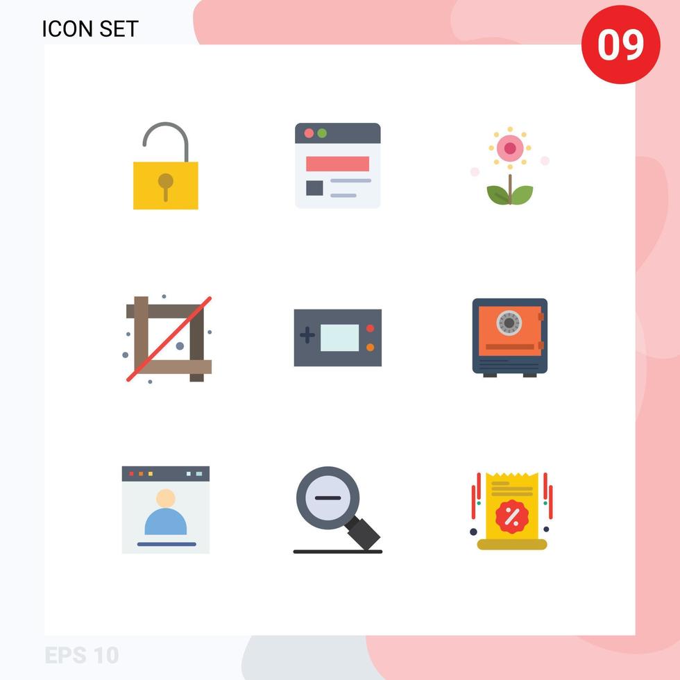 Stock Vector Icon Pack mit 9 Zeilenzeichen und Symbolen für Gameboy-Geräte Blumengrafik Crop Tool editierbare Vektordesign-Elemente