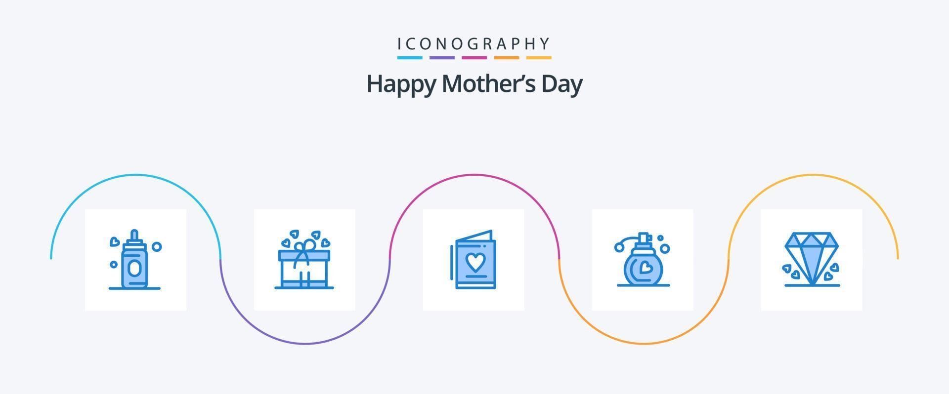 Lycklig mödrar dag blå 5 ikon packa Inklusive . mamma. kärlek. gåva. smink vektor