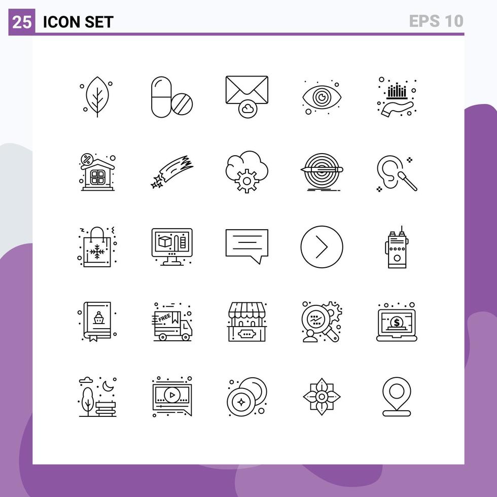 25 Benutzeroberflächen-Linienpaket mit modernen Zeichen und Symbolen für Marktinvestitionen Cloud-Asset-Augapfel editierbare Vektordesign-Elemente vektor