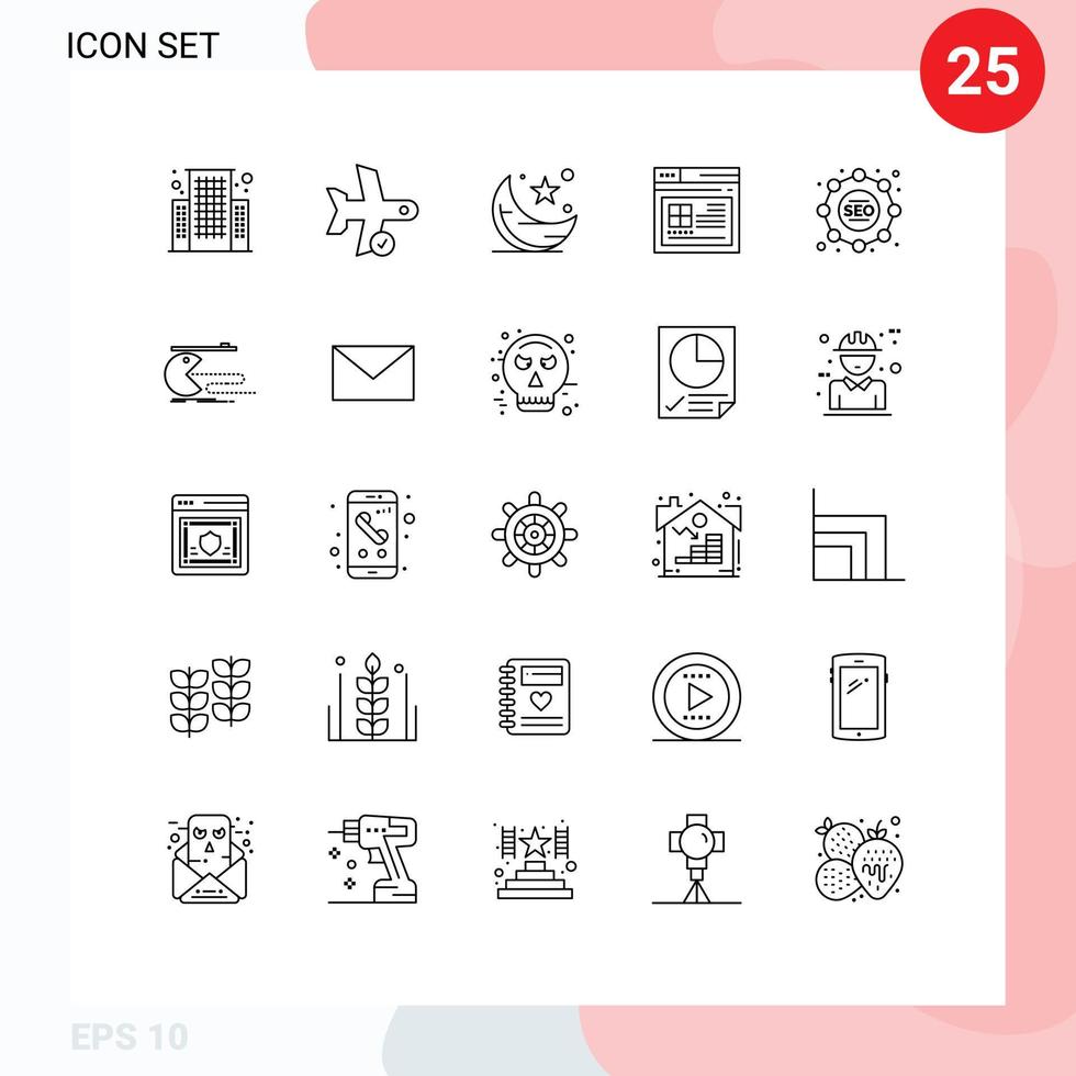 25 universelle Linienzeichen Symbole der SEO-Web-Mondseite Ramadhan editierbare Vektordesign-Elemente vektor
