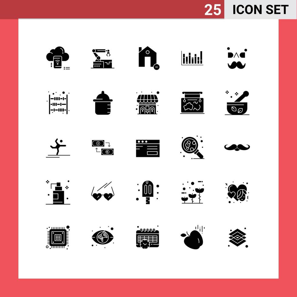 Stock Vector Icon Pack mit 25 Zeilenzeichen und Symbolen für Downline-Technologiegraphhaus editierbare Vektordesign-Elemente