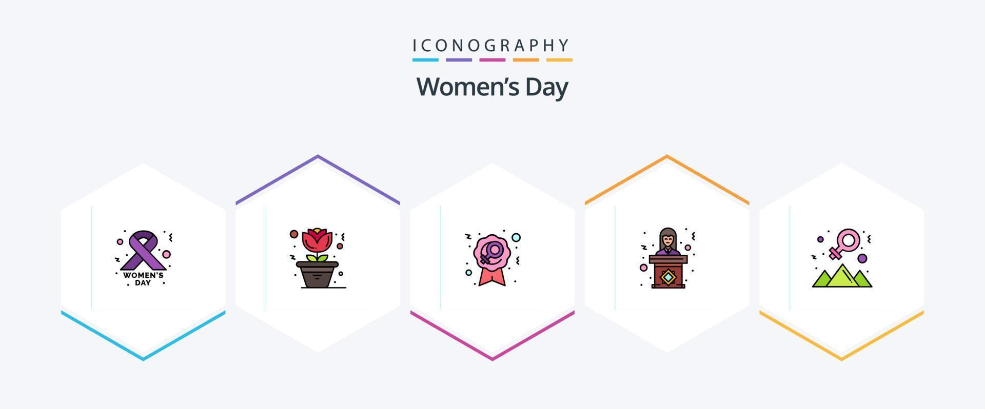 Womens Day 25 Filledline Icon Pack inklusive hervorragend. Leistung. Zeichen. Lehrer. Tribun vektor