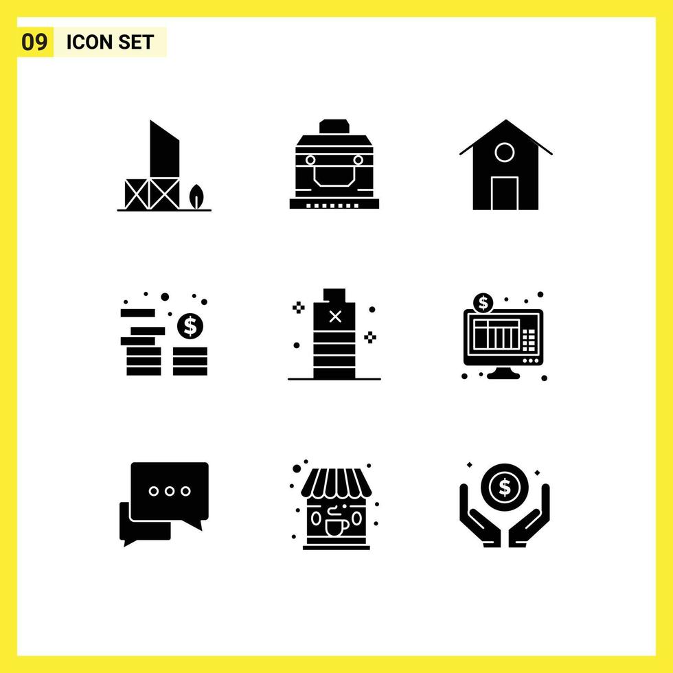 Aktienvektor-Icon-Pack mit 9 Zeilenzeichen und Symbolen für Energiemünzen Schatz Geld Asset editierbare Vektordesign-Elemente vektor