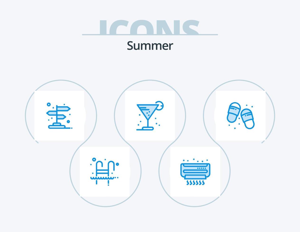 Sommer blau Icon Pack 5 Icon Design. Stroh. Glas. Sommer. Getränk. Zeiger vektor