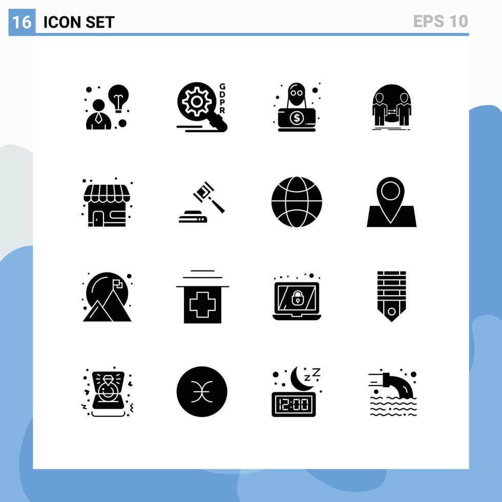 grupp av 16 modern fast glyfer uppsättning för affär marknadsföra spionera duplicera användare redigerbar vektor design element